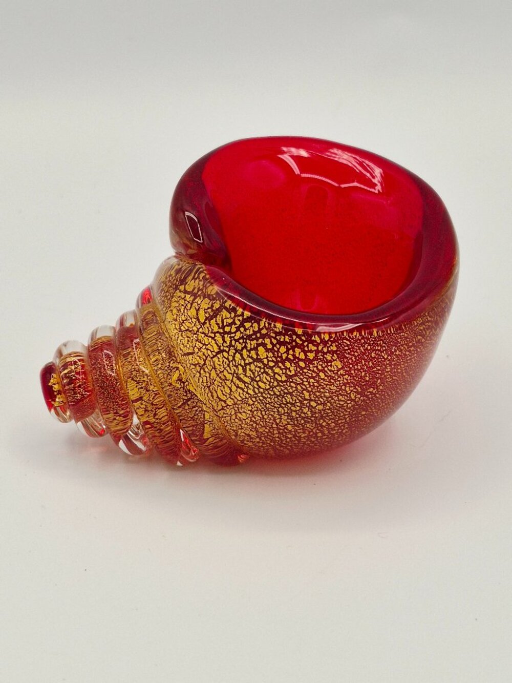 Vintage Murano Seashell Conch Ruby Red & Gold Aventurina Archimede Seguso 9cm